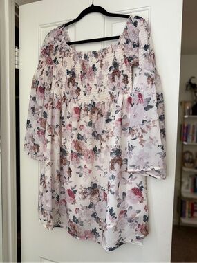 Romantic Floral Smocked Off-Shoulder Mini Dress feat. Bell Sleeves